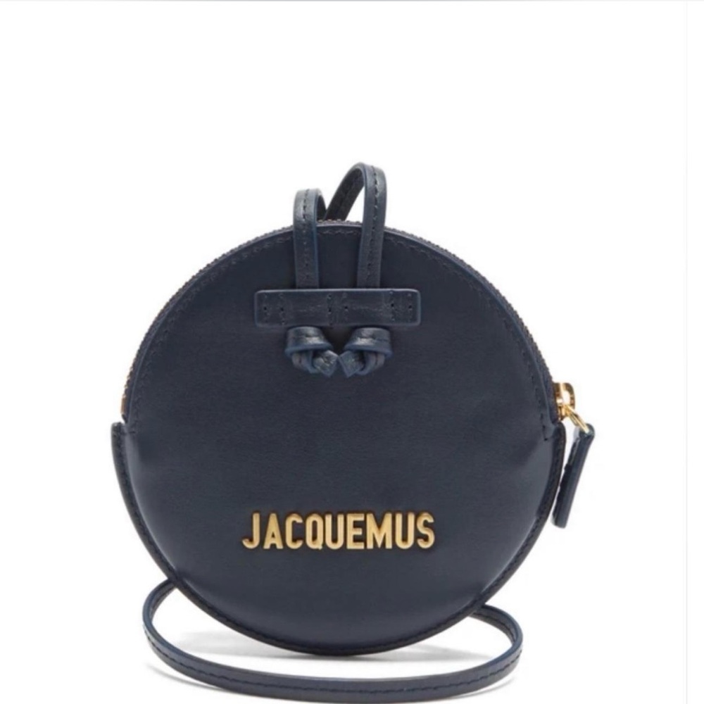Authentic Jacquemus Le Pitchou mini round navy leather bag